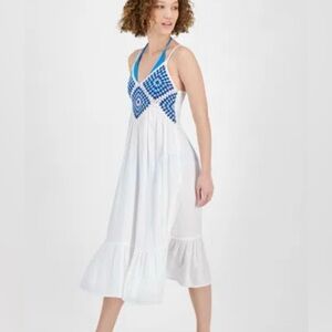 Blue & White Crochet Halter Swim Cover-Up Dress Raviya Small NWT